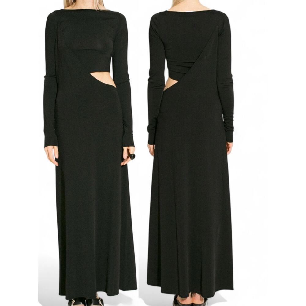 Paris Georgia Lola Black Minimalist Cutout Sculptural Long Sleeve Maxi Dress S